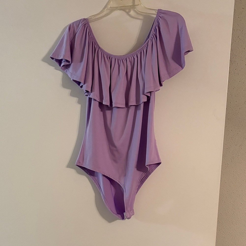 Lavender Ruffle Off-Shoulder Bodysuit